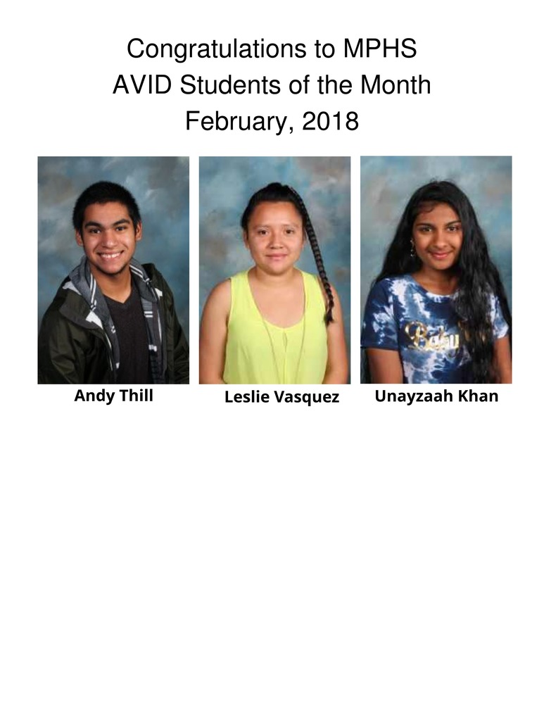 AVID Students of the Month - February