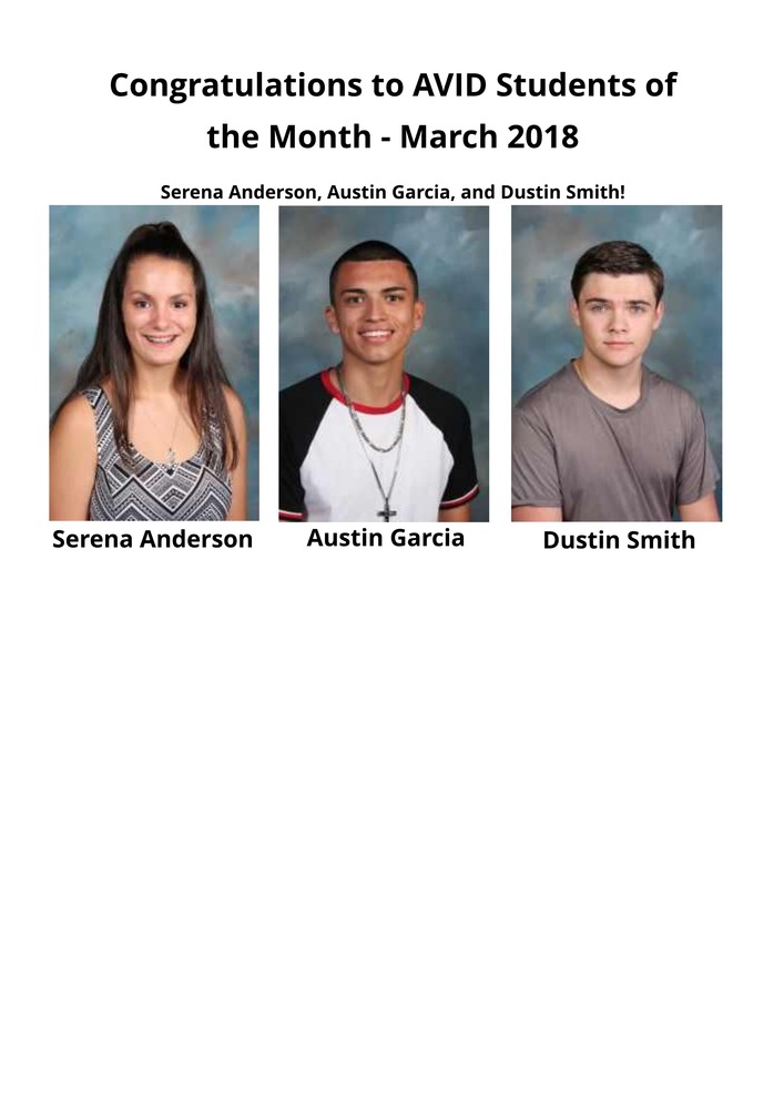AVID Students of the Month - March