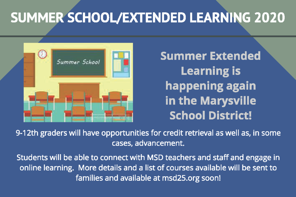 Summer School/Extended Learning for Grades 9 12 Marysville School