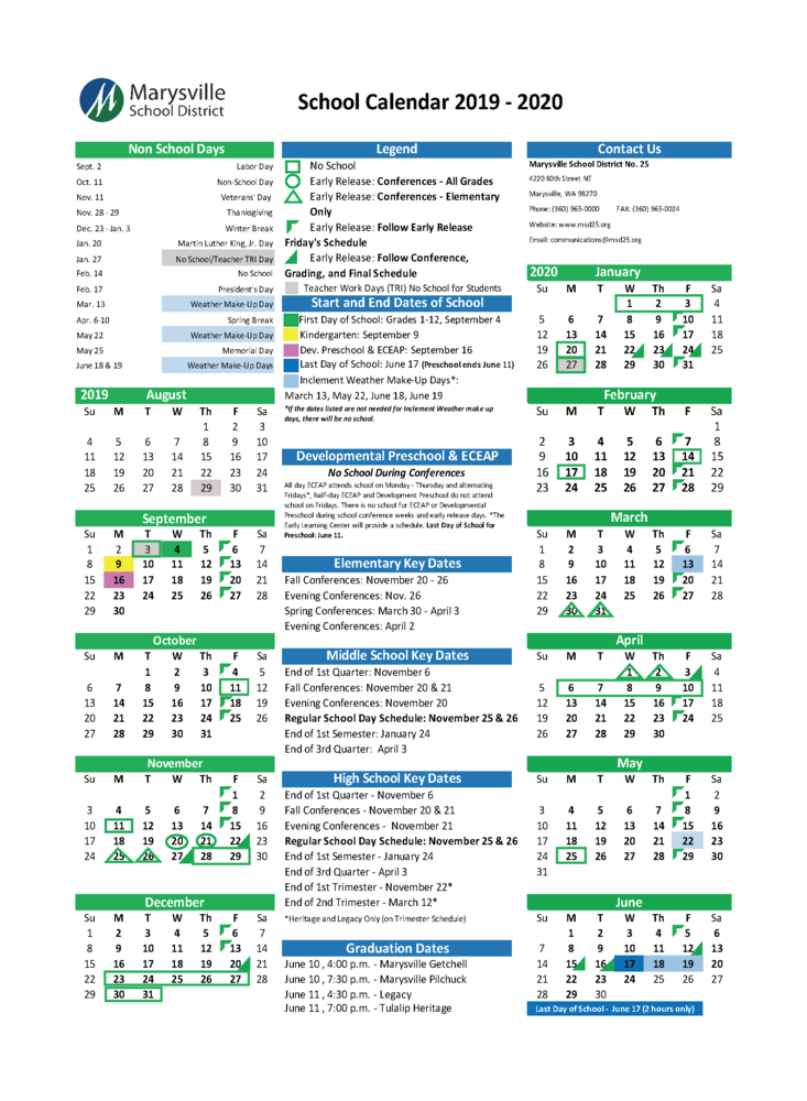 2019 2020 School Calendar And Bell Schedule Marysville School 2019 2020 School Calendar And Bell Schedule Marysville School