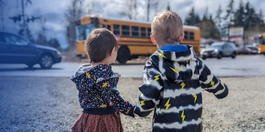 Little kids watch bus