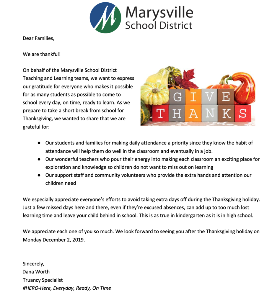 A Thankful Message from the MSD Truancy Department | Marysville School  District 25