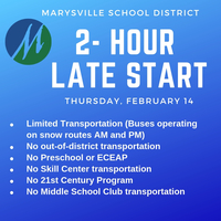 2-hour late start Thursday, February 14.