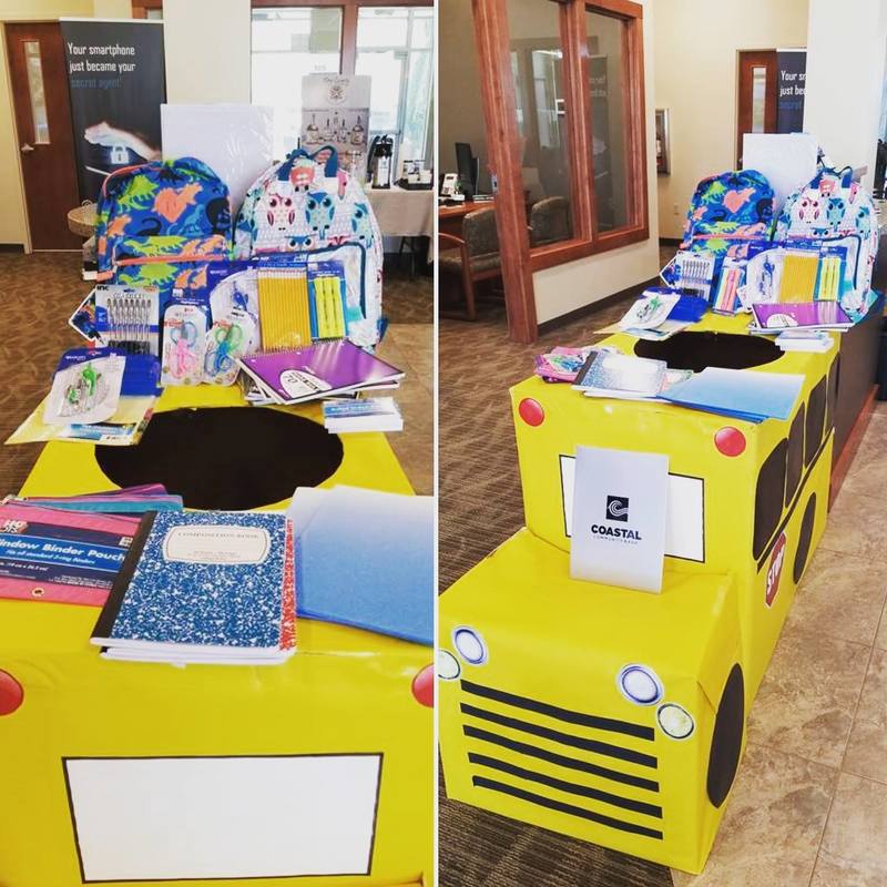 Photo: Coastal Community Bank Lobby with School Supplies